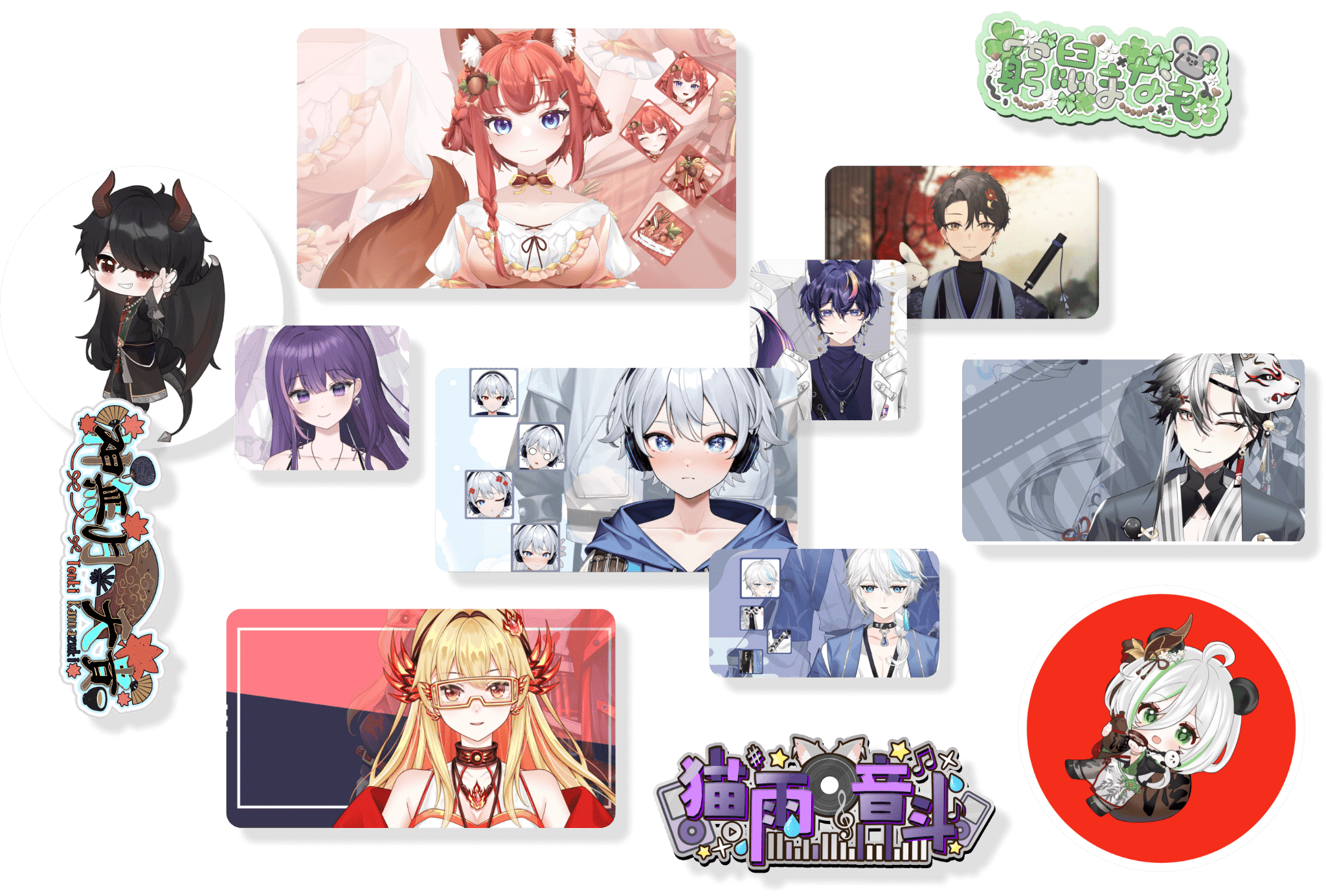 A collage of Liiv4 VTuber character designs and Live2D models